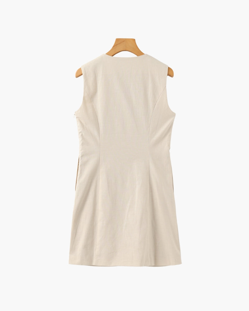 Women's Sleeveless Tailored Mini Dress with Wavy Button Placket
