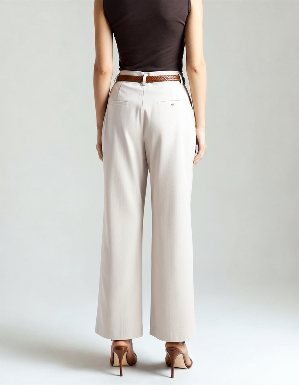 Women's Straight Cut Trousers with Pleated Front and Belt Loops