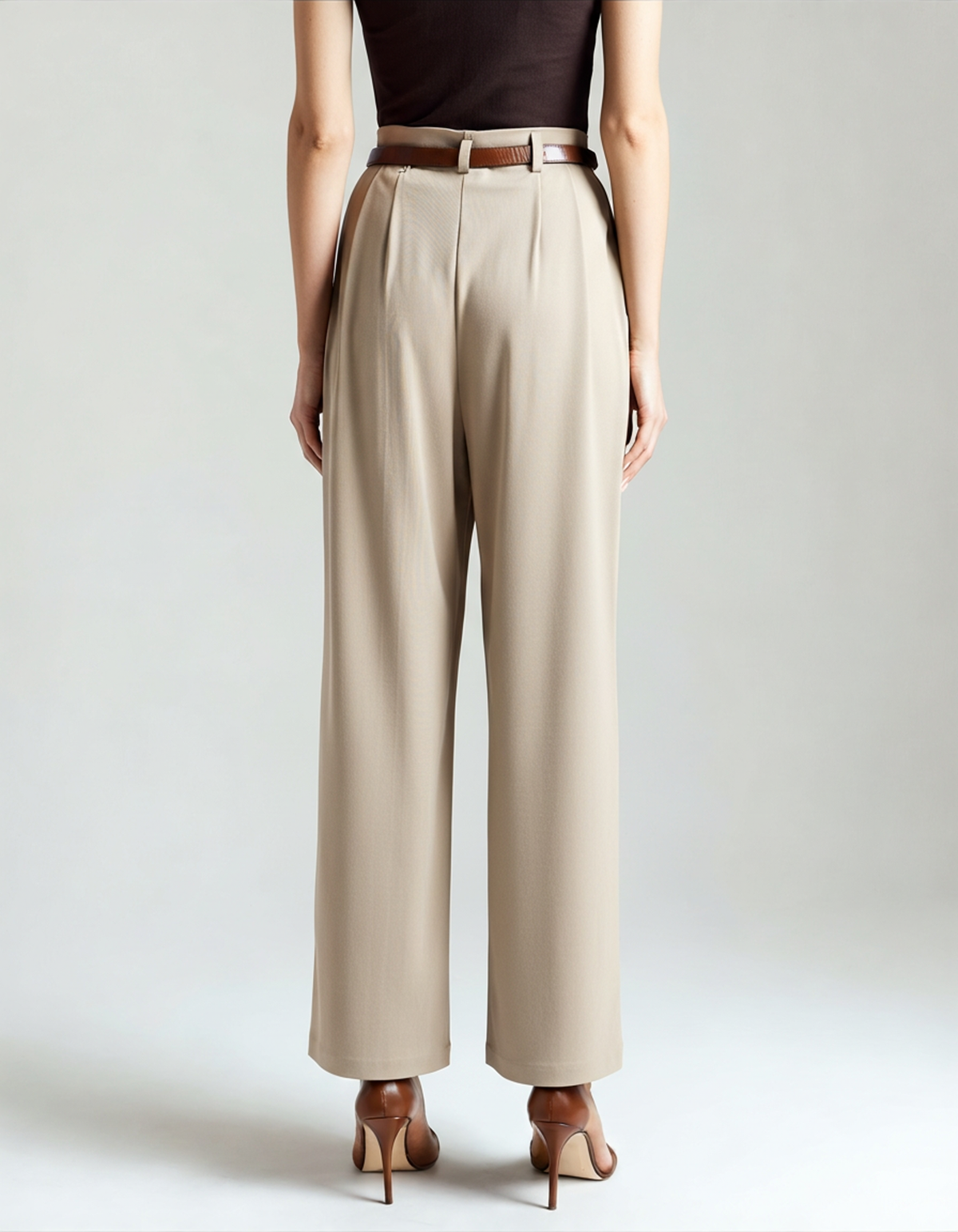 Women's Straight Cut Trousers with Pleated Front and Belt Loops