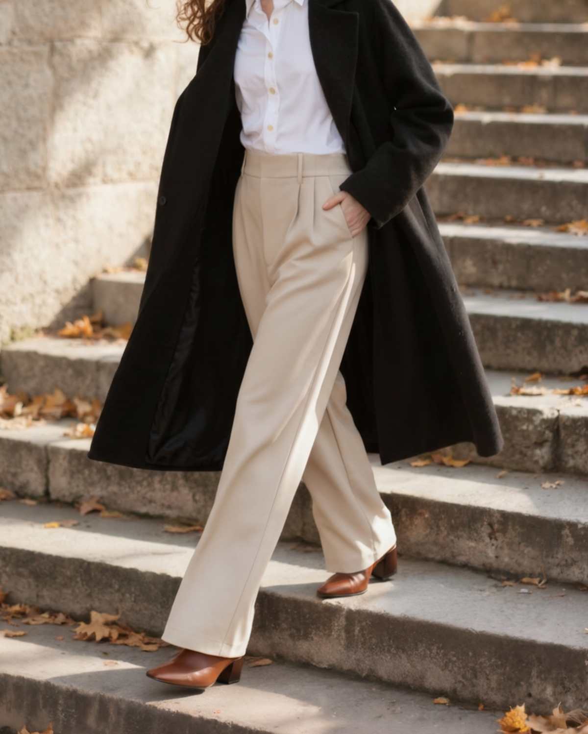 Women's Tailored Wide Leg Trousers with Pleats and High Waist