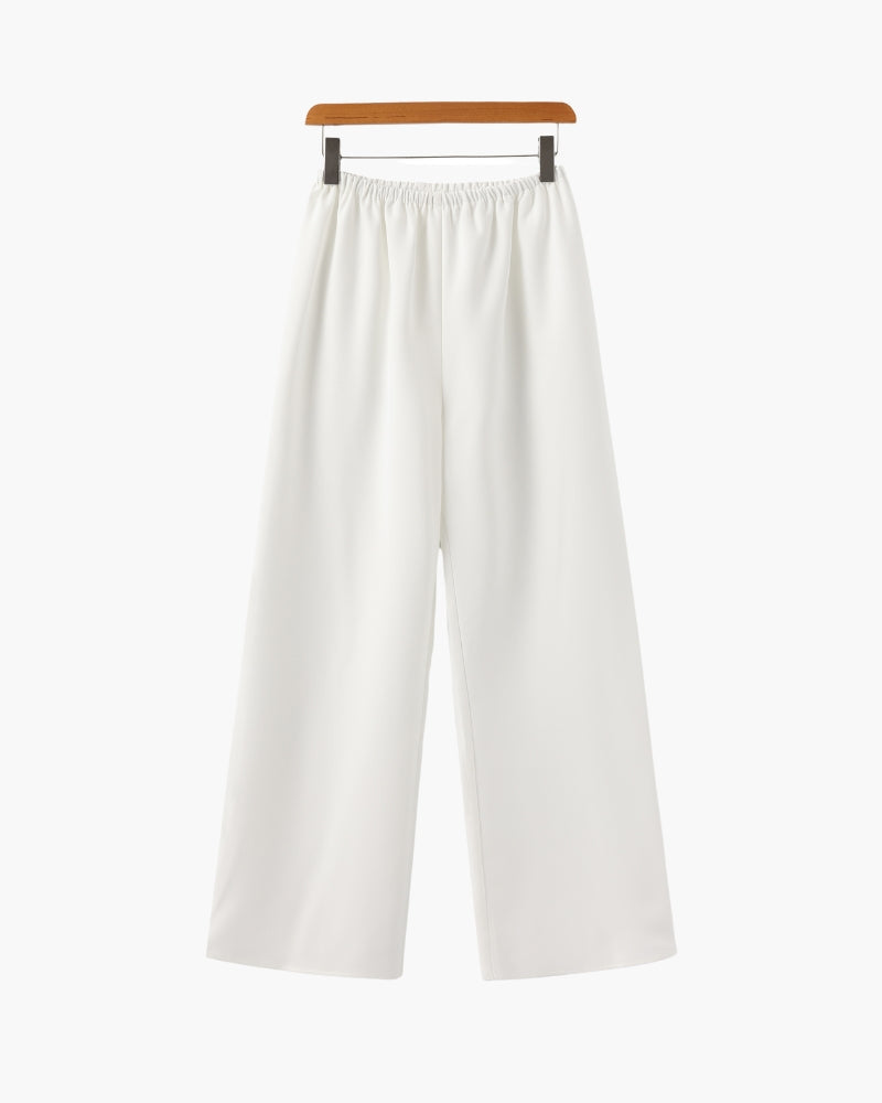 Women's Wide Leg Trousers with Elastic Waist and Fluid Drape