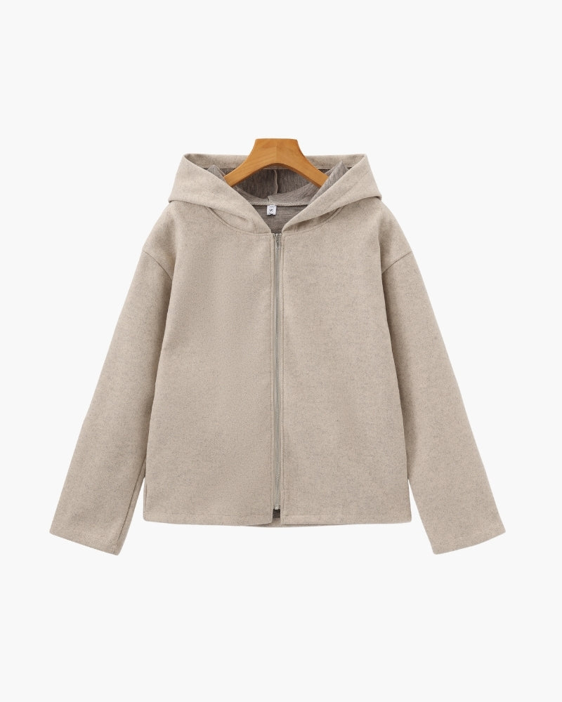 Women's Wool Hooded Zip Coat with Relaxed Fit