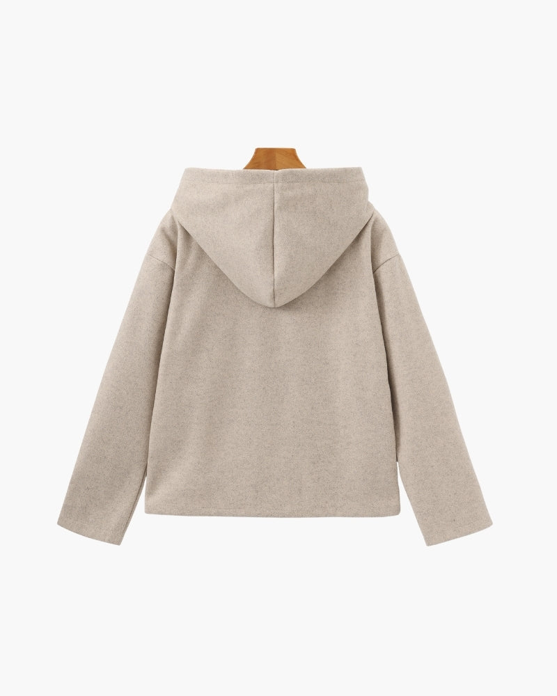 Women's Wool Hooded Zip Coat with Relaxed Fit
