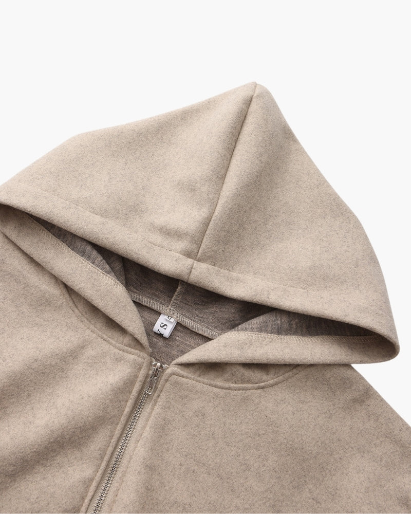 Women's Wool Hooded Zip Coat with Relaxed Fit