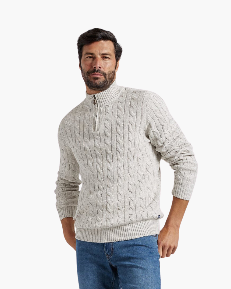Men's Cable Knit Half-Zip Jumper with Mock Collar