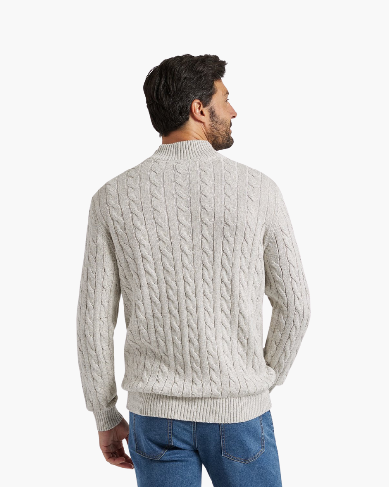 Men's Cable Knit Half-Zip Jumper with Mock Collar