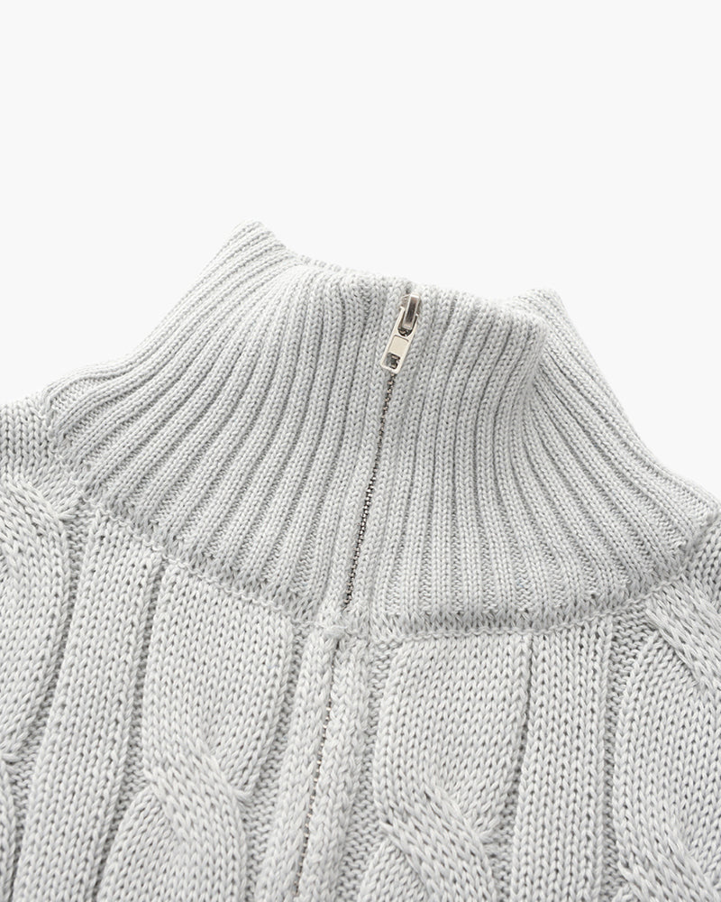 Men's Cable Knit Half-Zip Jumper with Mock Collar