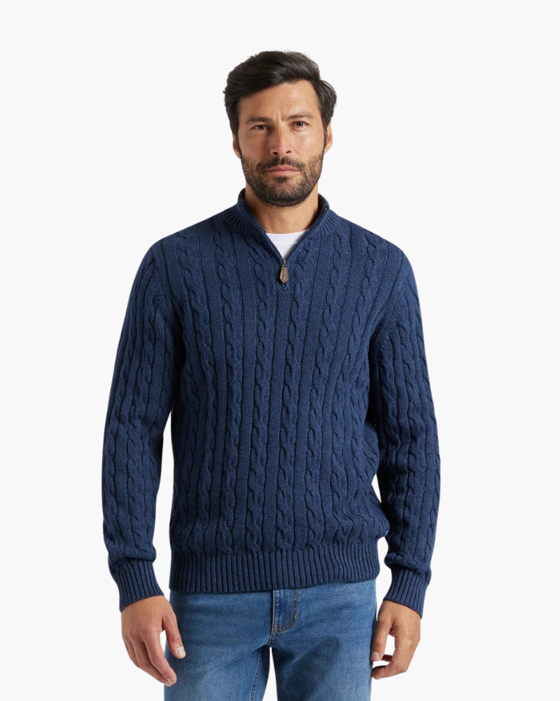 Men's Cable Knit Half-Zip Jumper with Mock Collar