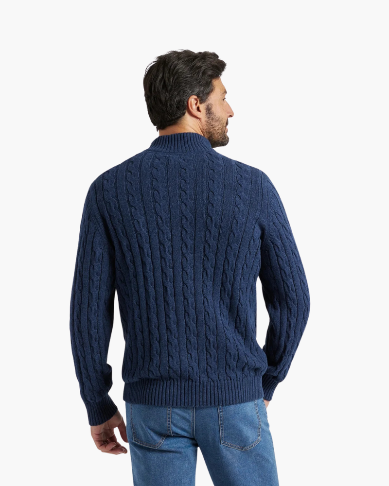 Men's Cable Knit Half-Zip Jumper with Mock Collar