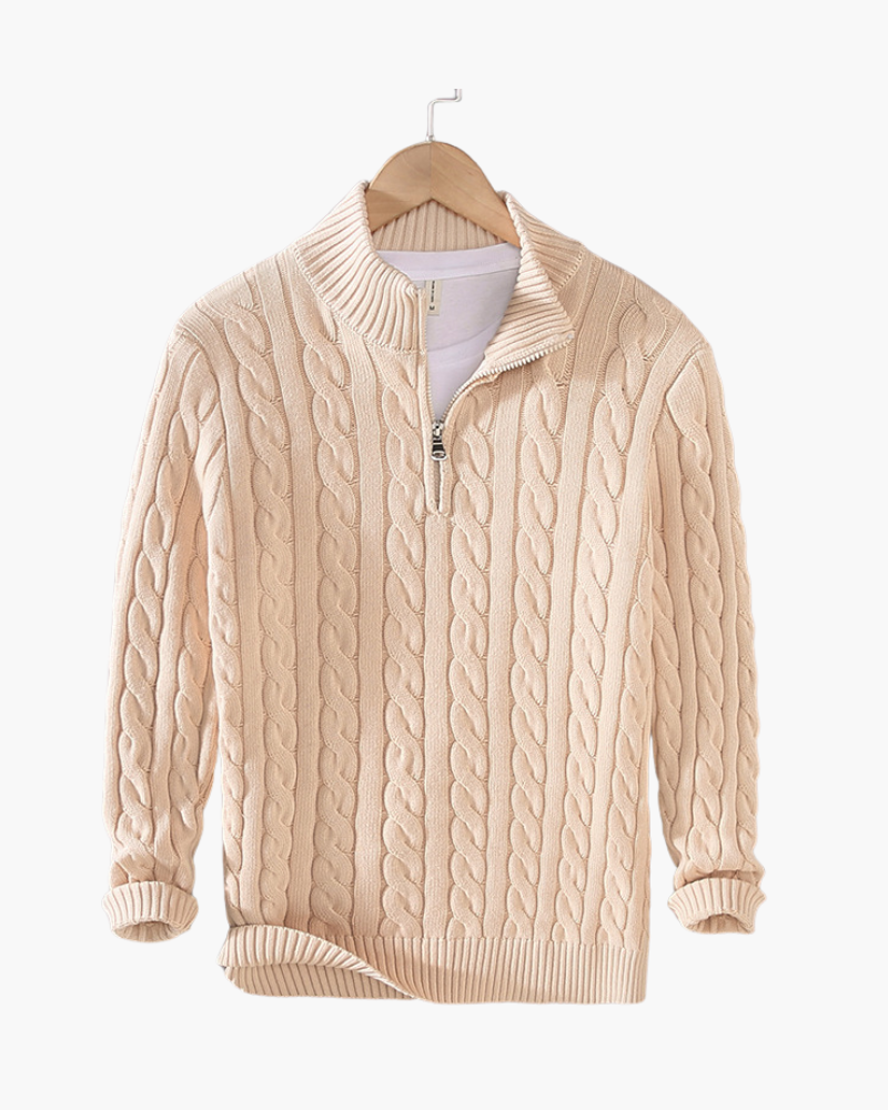 Men's Cable Knit Half-Zip Jumper with Mock Collar