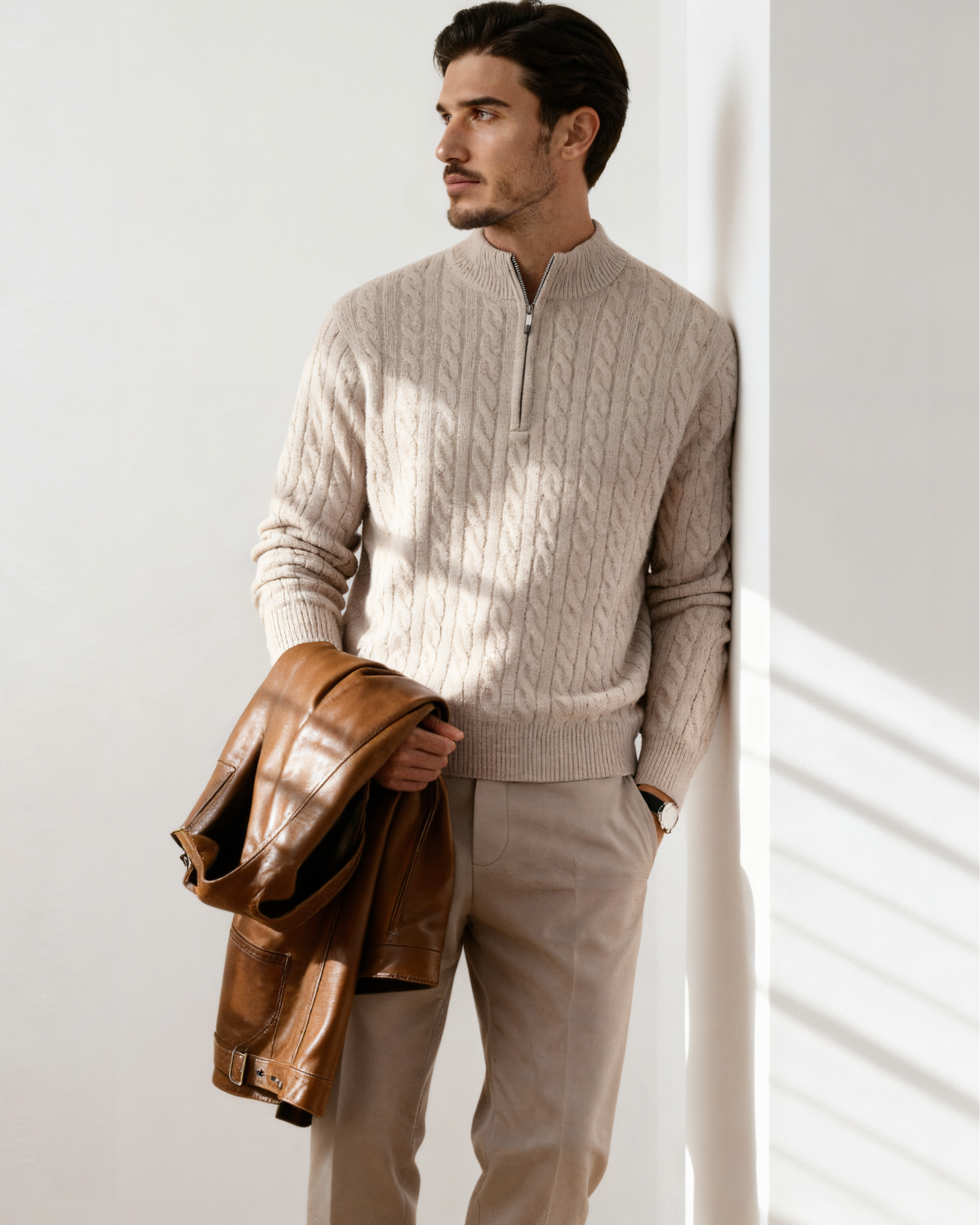 Men's Cashmere Cable Knit Half-Zip Jumper with Mock Collar