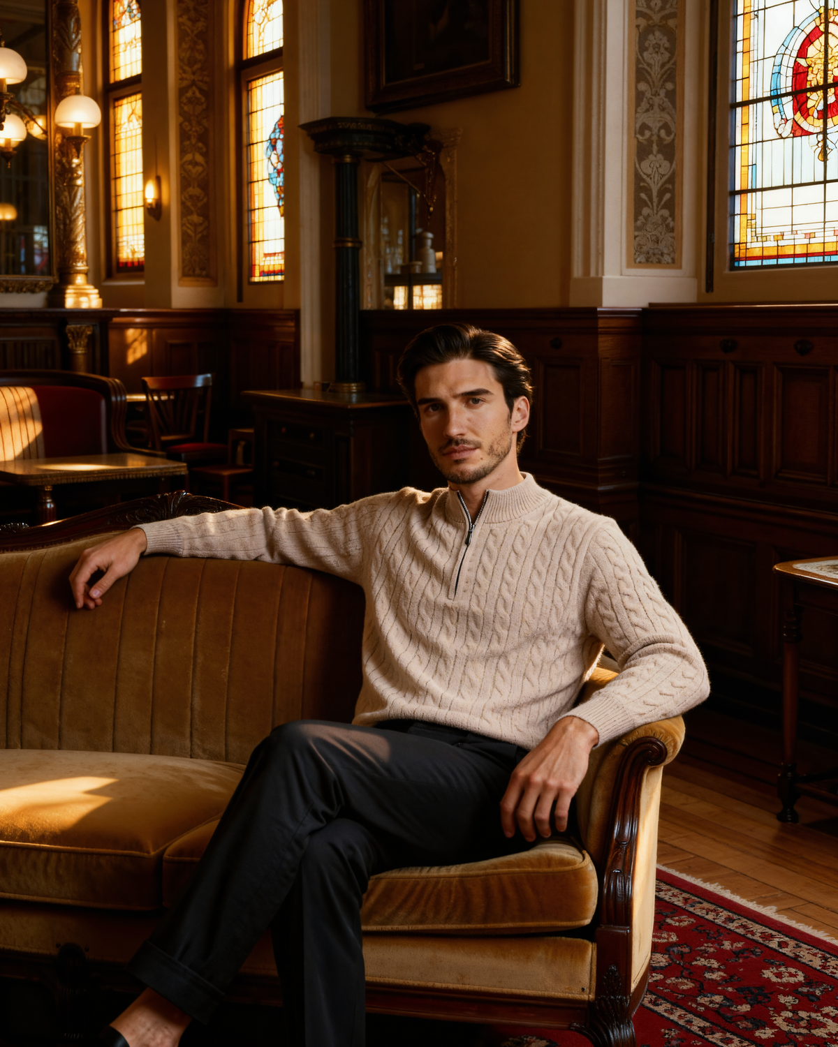 Men's Cashmere Cable Knit Half-Zip Jumper with Mock Collar