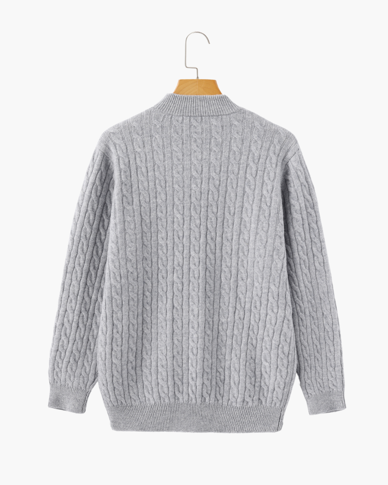 Men's Cashmere Cable Knit Half-Zip Jumper with Mock Collar