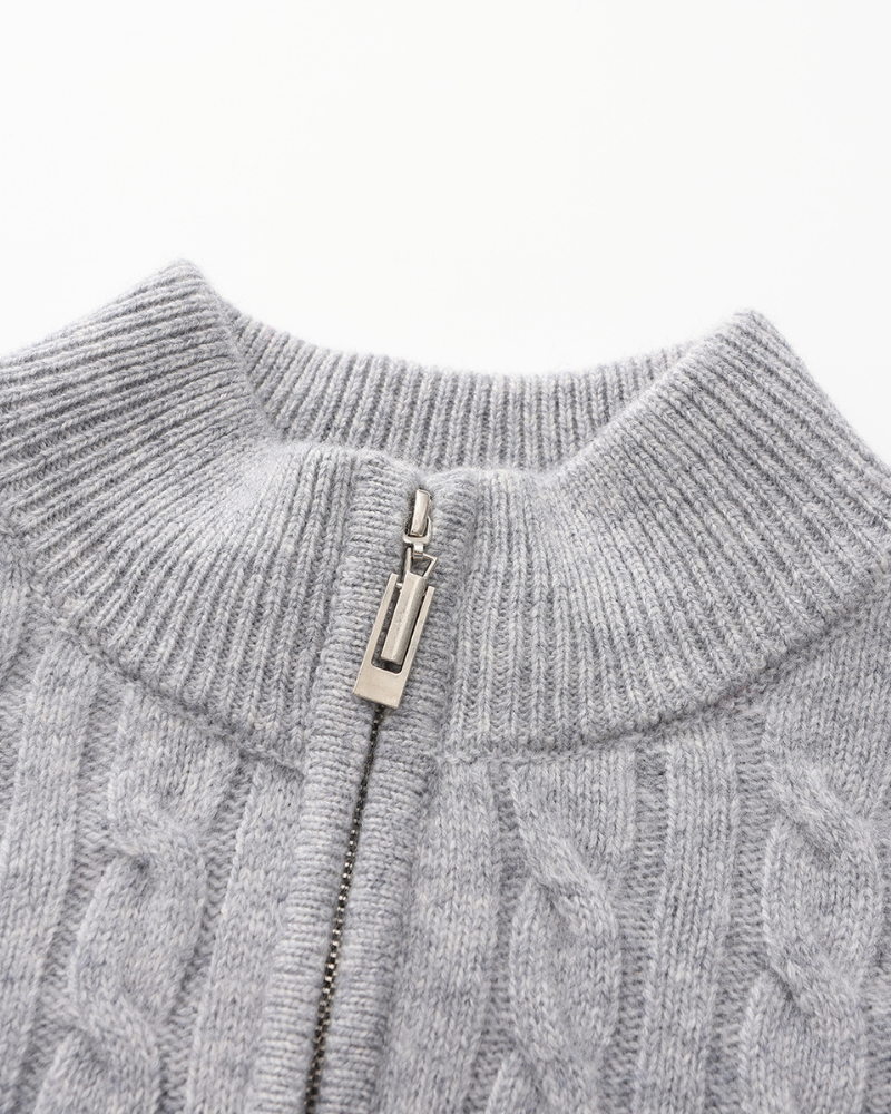 Men's Cashmere Cable Knit Half-Zip Jumper with Mock Collar