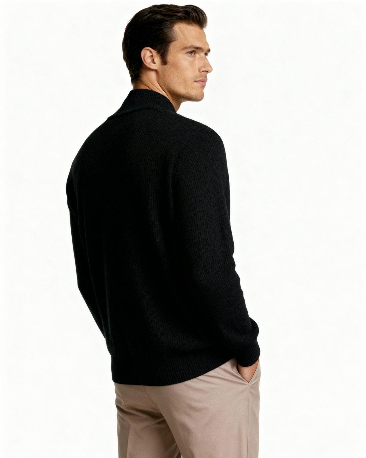 Men's Cashmere Full-Zip Cardigan with Ribbed Stand Collar