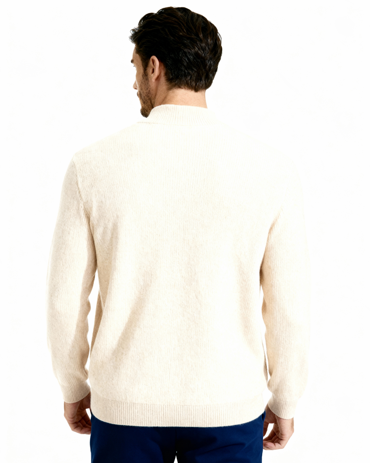Men's Cashmere Full-Zip Cardigan with Ribbed Stand Collar