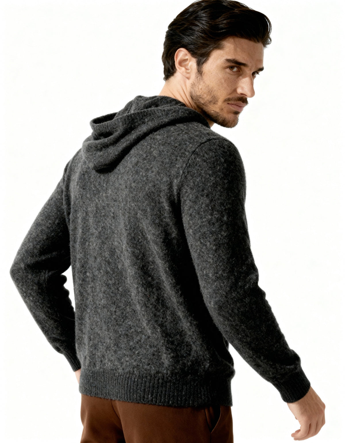 Men's Cashmere Hoodie with Drawstring Hood and Kangaroo Pocket