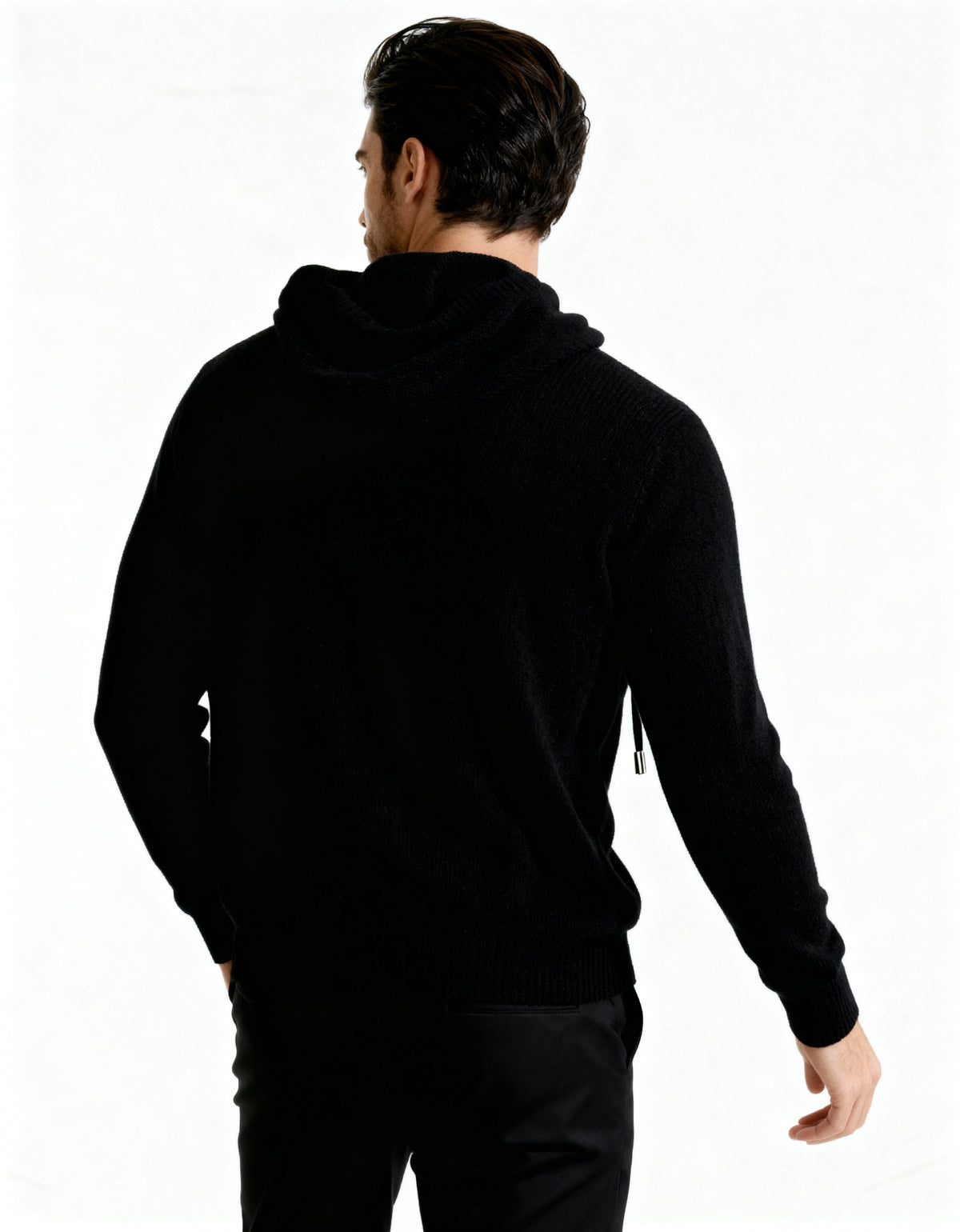 Men's Cashmere Hoodie with Drawstring Hood and Kangaroo Pocket