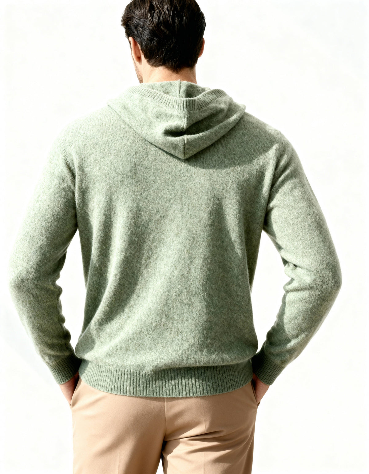 Men's Cashmere Hoodie with Drawstring Hood and Kangaroo Pocket