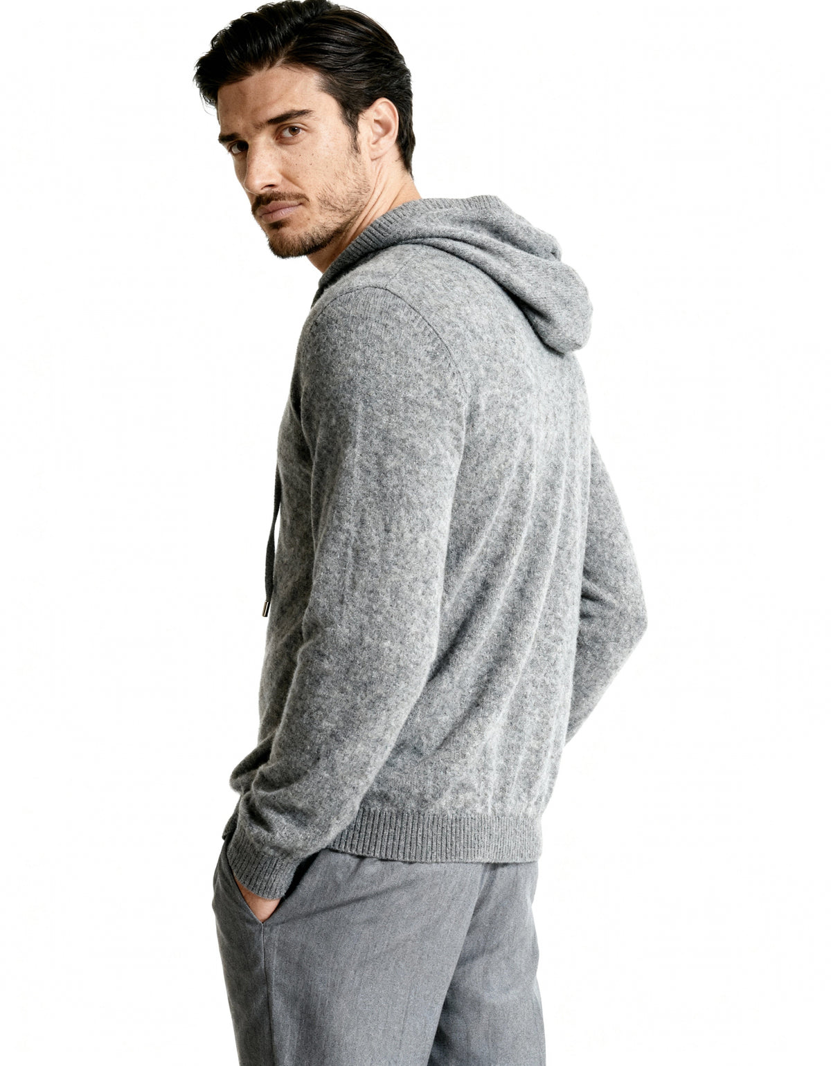 Men's Cashmere Hoodie with Drawstring Hood and Kangaroo Pocket