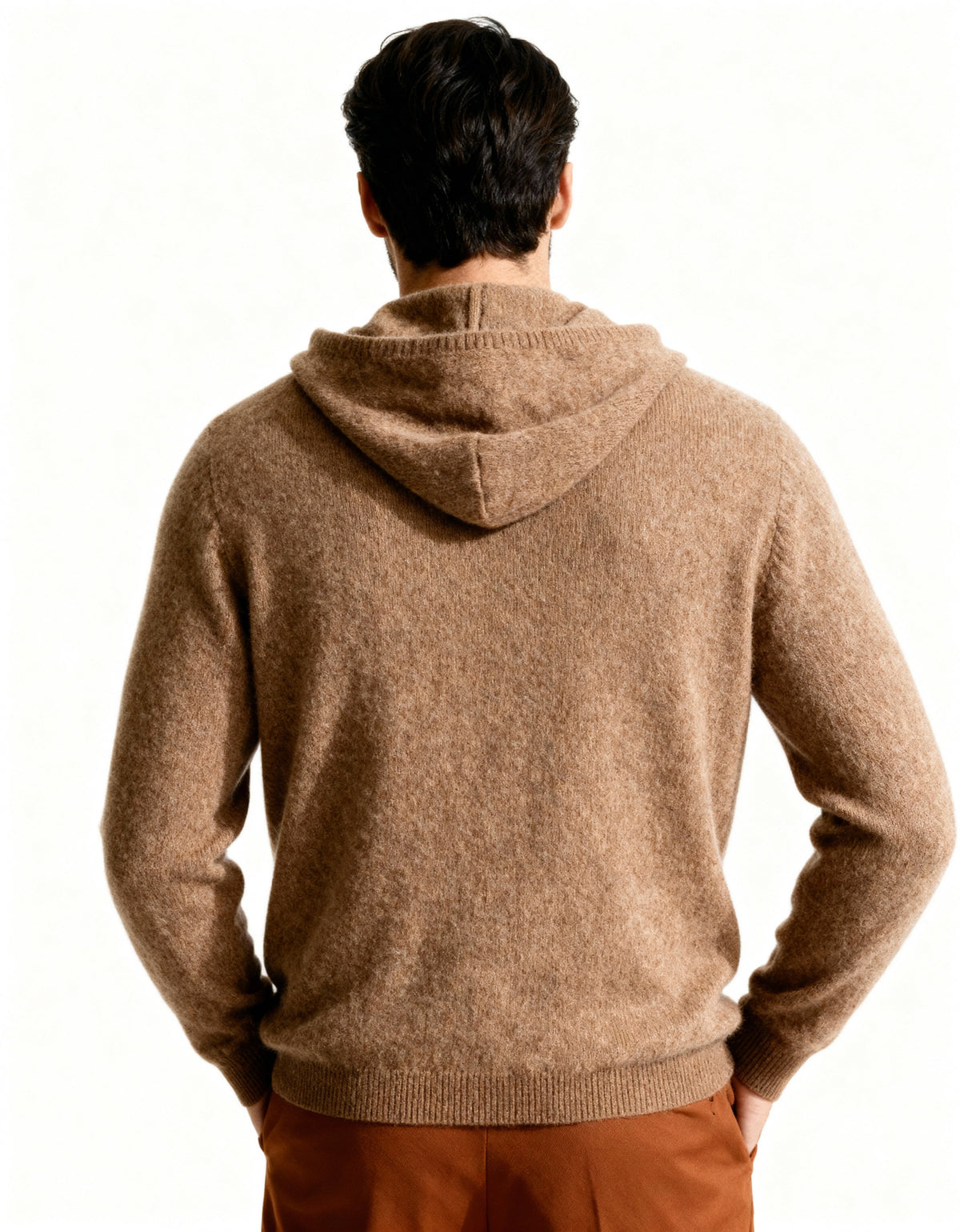 Men's Cashmere Hoodie with Drawstring Hood and Kangaroo Pocket