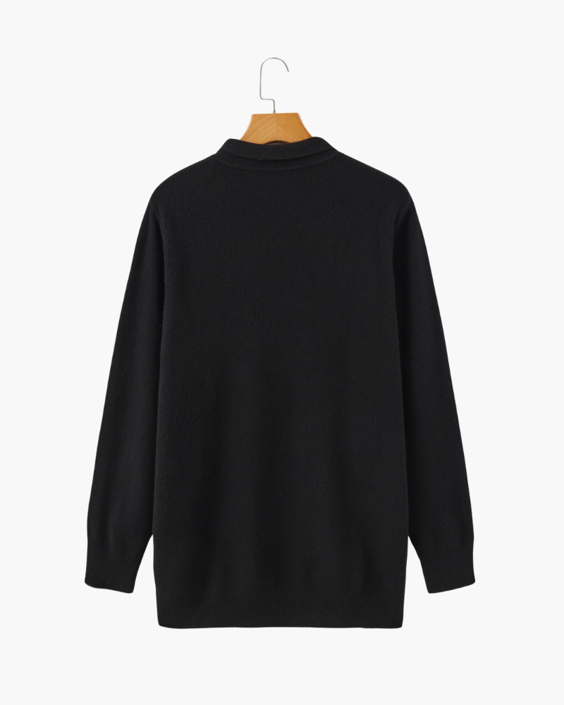 Men's Cashmere Long Sleeve Knit Polo with Button Placket