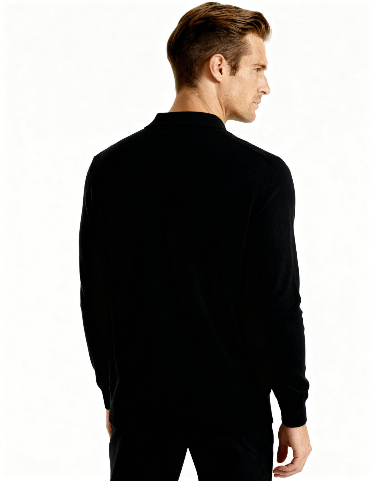 Men's Cashmere Long Sleeve Knit Polo with Button Placket