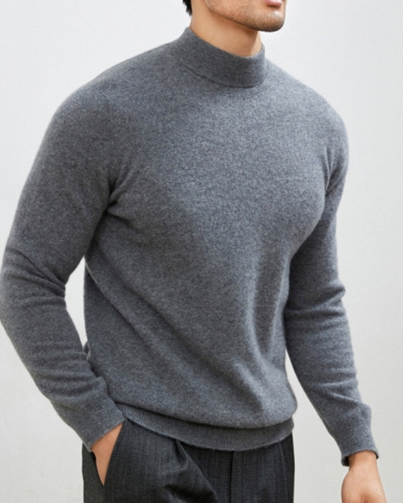 Men's Cashmere Wool Blend Roll Neck Jumper with Slim Fit - Grey