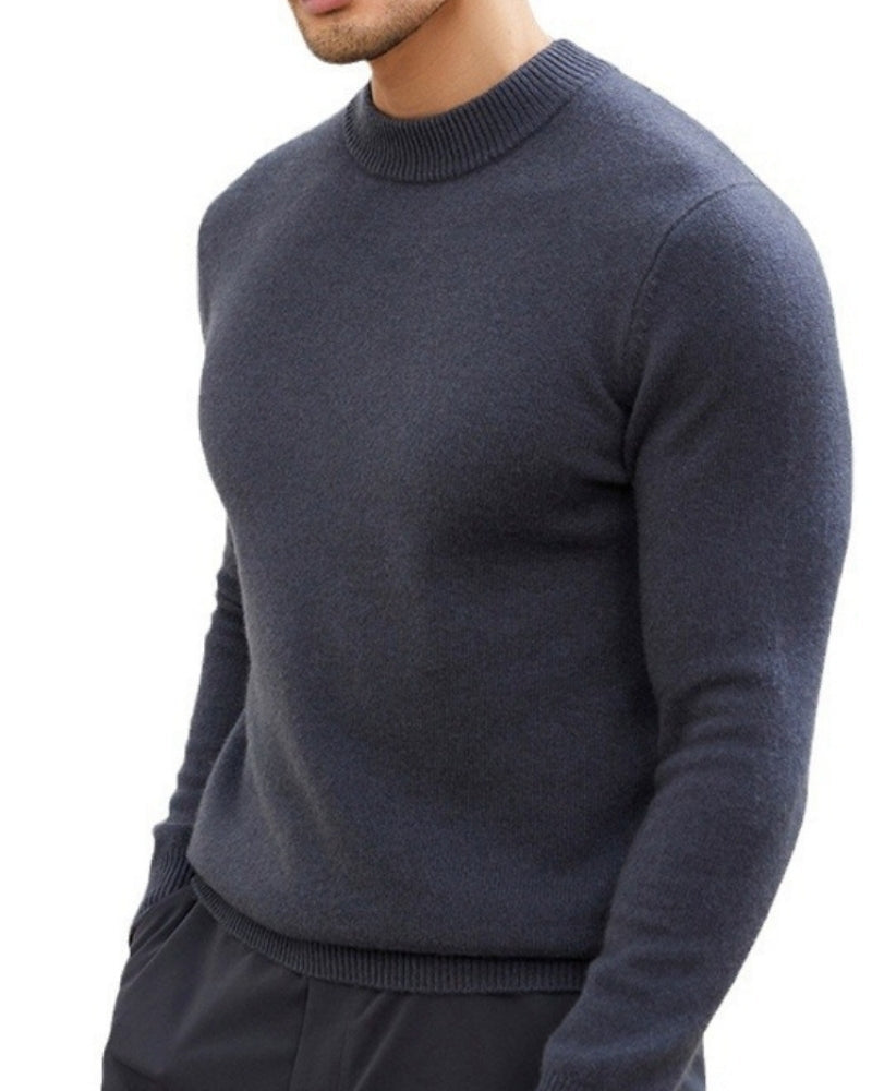 Men's Cashmere Wool Blend Roll Neck Jumper with Slim Fit - Dark Grey