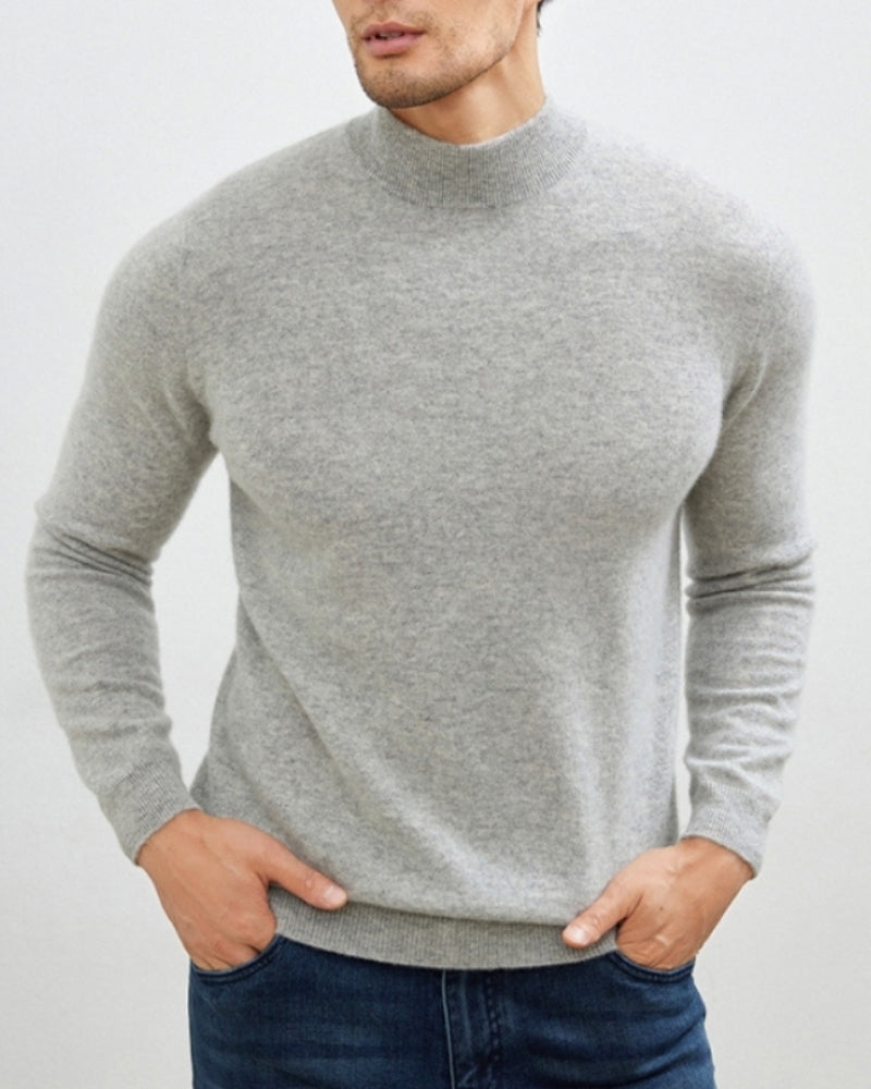Men's Cashmere Wool Blend Roll Neck Jumper with Slim Fit