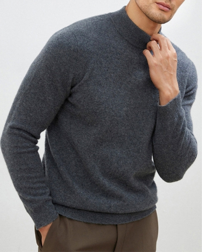 Men's Cashmere Wool Blend Roll Neck Jumper with Slim Fit