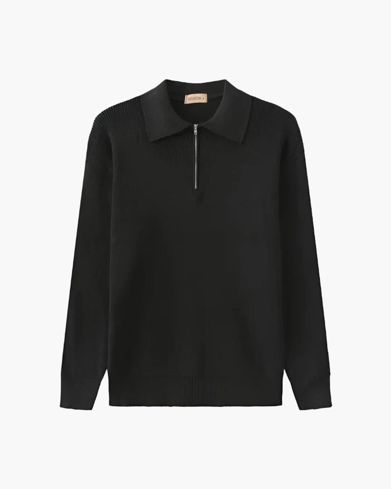 Men's Chunky Rib Knit Half-Zip Jumper with Mock Collar - Dark Grey