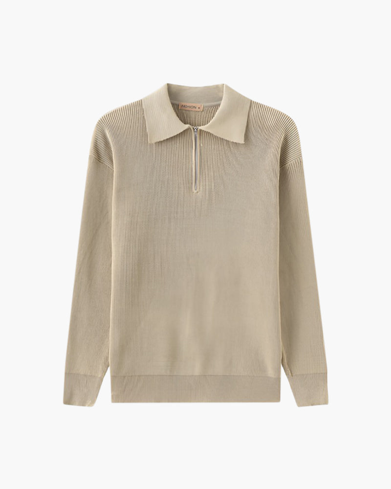 Men's Chunky Rib Knit Half-Zip Jumper with Mock Collar - Nude