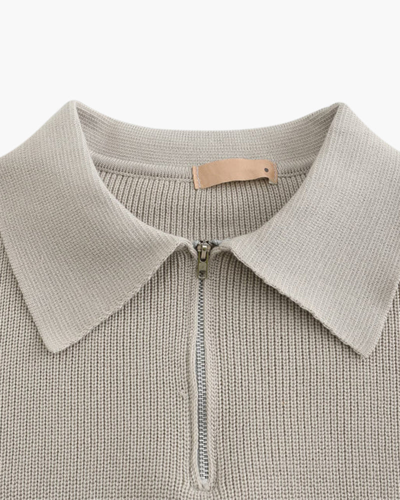 Men's Chunky Rib Knit Half-Zip Jumper with Mock Collar