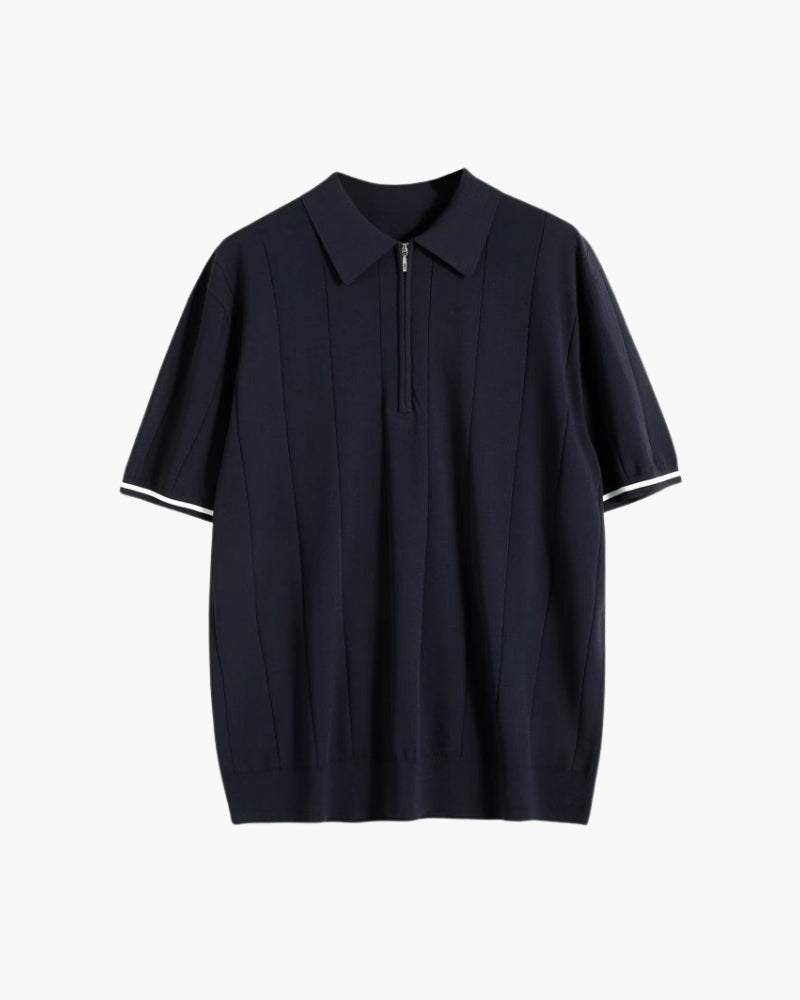 Men's Contrast Collar Polo Shirt with Tipped Sleeves - Navy