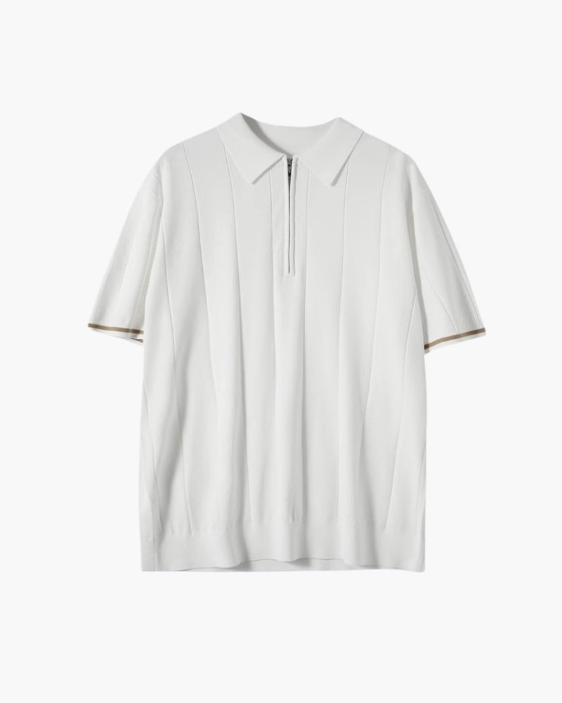 Men's Contrast Collar Polo Shirt with Tipped Sleeves - White