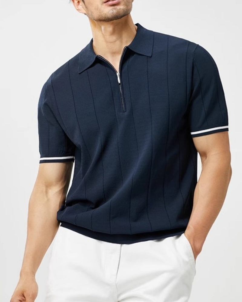 Men's Contrast Collar Polo Shirt with Tipped Sleeves