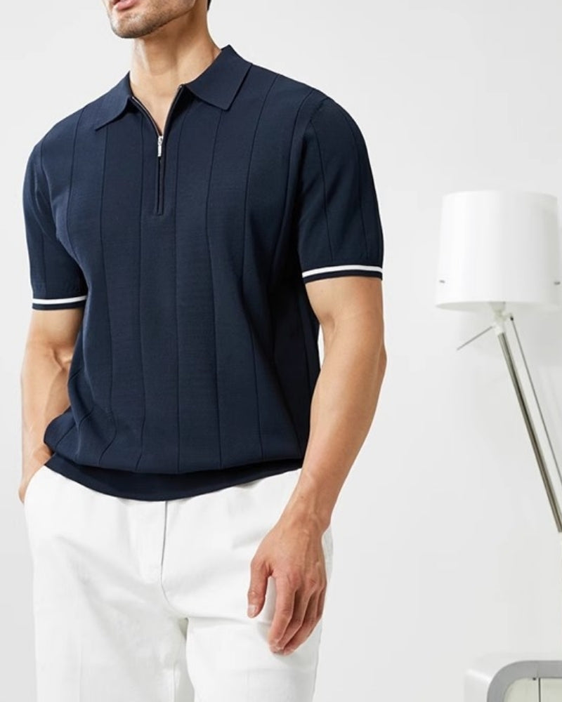 Men's Contrast Collar Polo Shirt with Tipped Sleeves