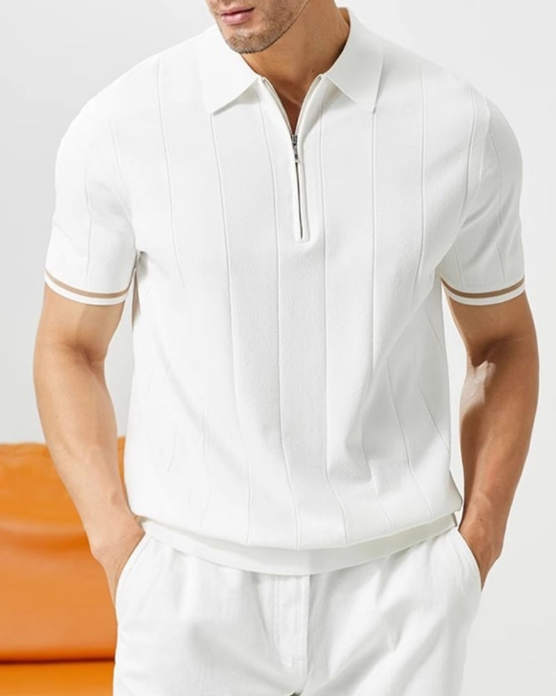 Men's Contrast Collar Polo Shirt with Tipped Sleeves