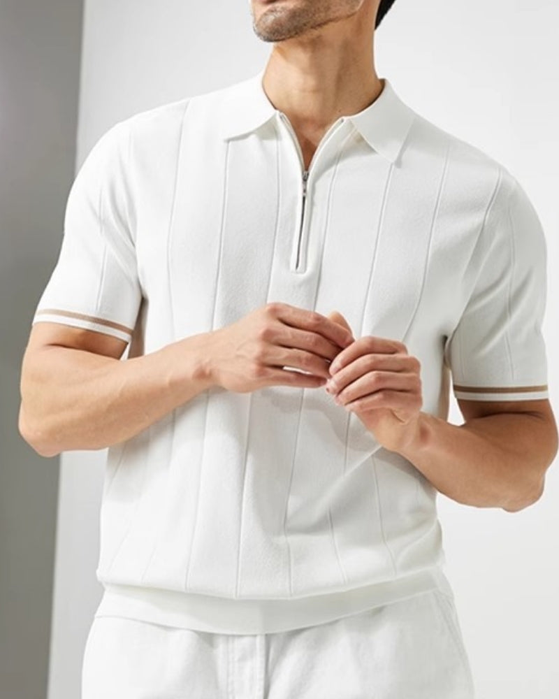 Men's Contrast Collar Polo Shirt with Tipped Sleeves
