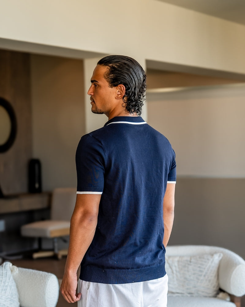 Men's Contrast Tipped Polo with Open Collar and Short Sleeves
