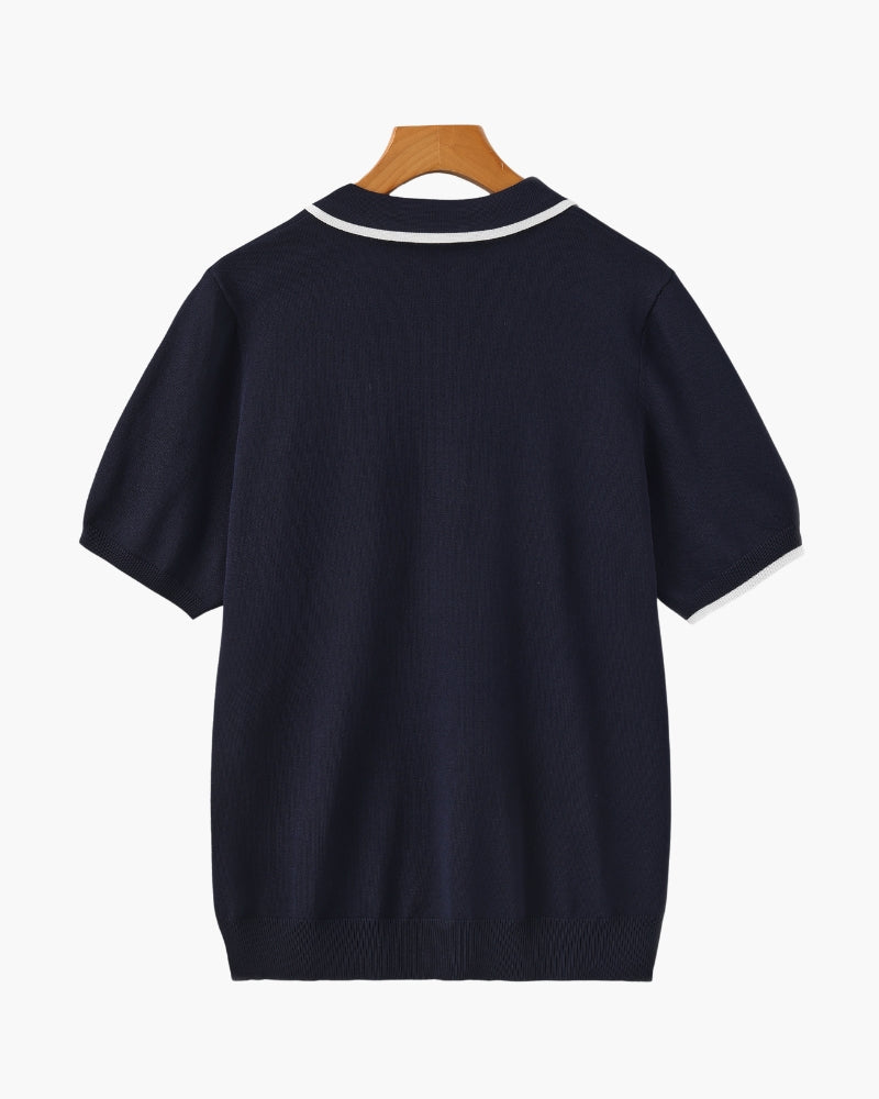 Men's Contrast Tipped Polo with Open Collar and Short Sleeves