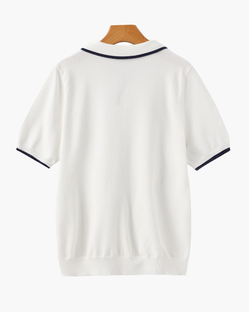Men's Contrast Tipped Polo with Open Collar and Short Sleeves