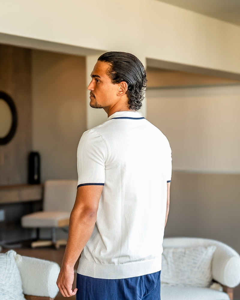 Men's Contrast Tipped Polo with Open Collar and Short Sleeves