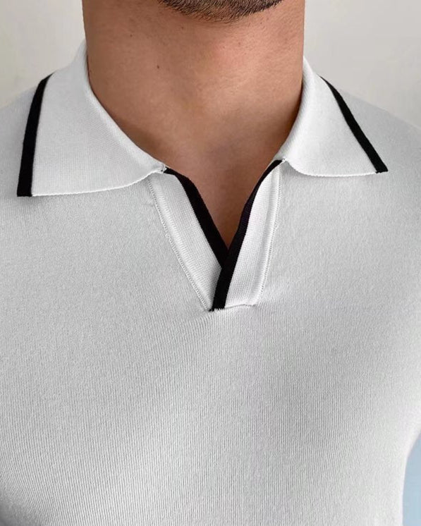 Men's Contrast Tipped Polo with Open Collar and Short Sleeves