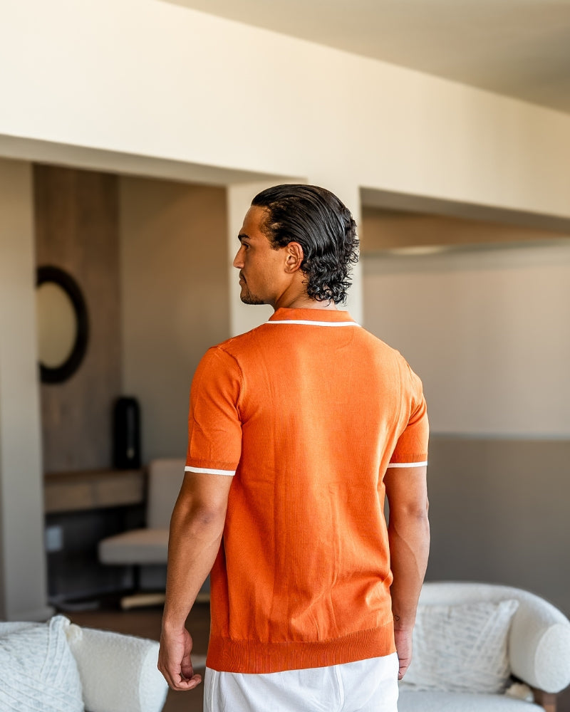 Men's Contrast Tipped Polo with Open Collar and Short Sleeves