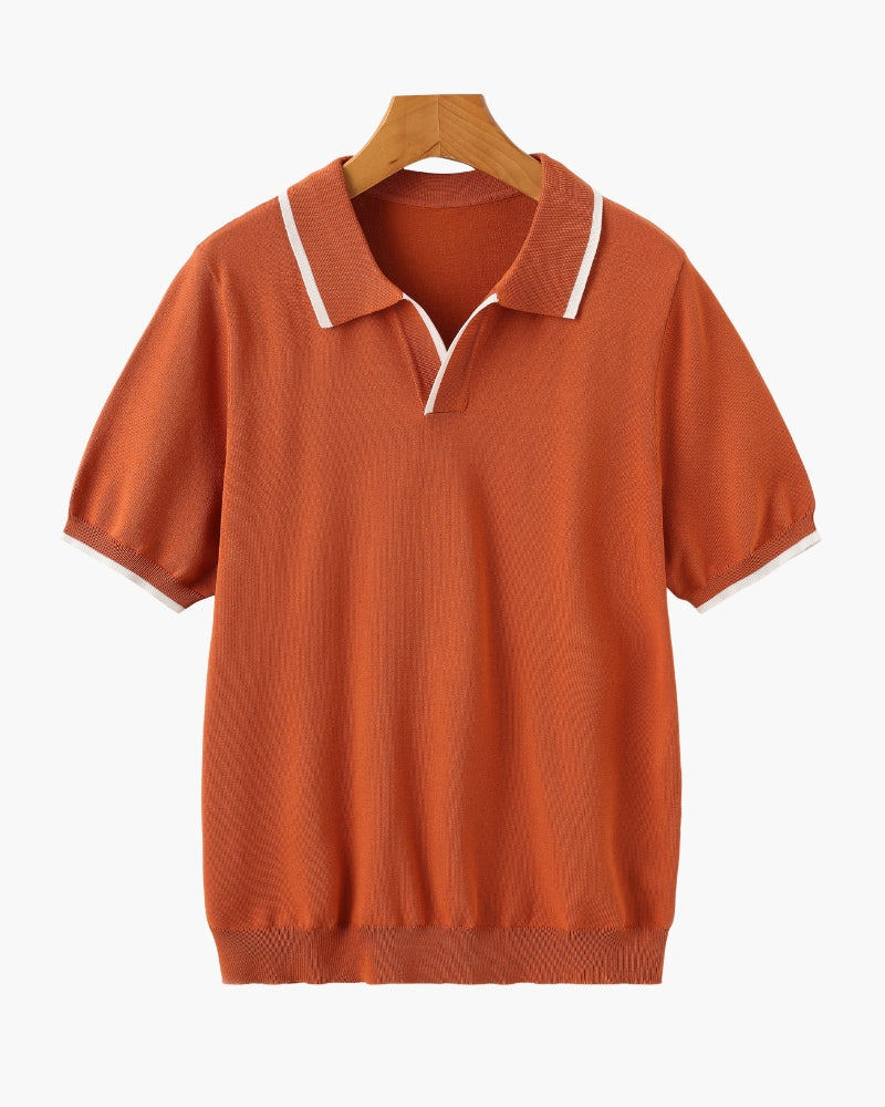 Men's Contrast Tipped Polo with Open Collar and Short Sleeves - Orange