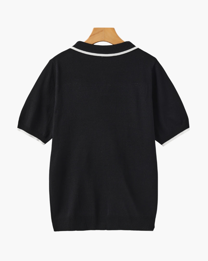 Men's Contrast Tipped Polo with Open Collar and Short Sleeves