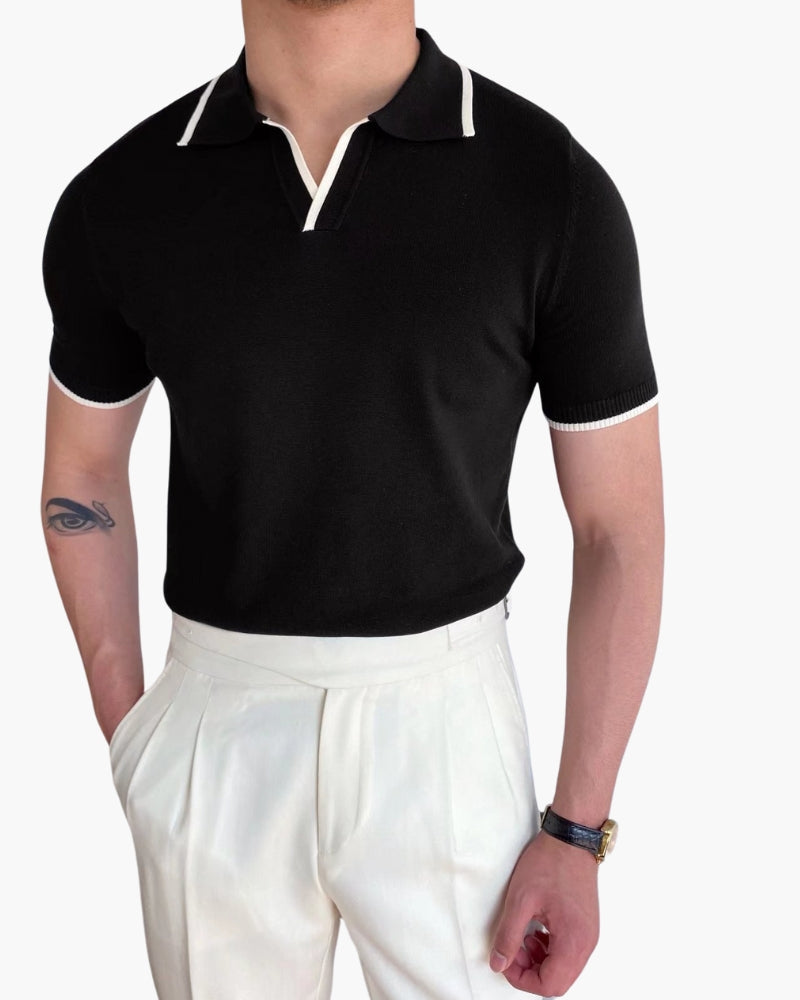 Men's Contrast Tipped Polo with Open Collar and Short Sleeves