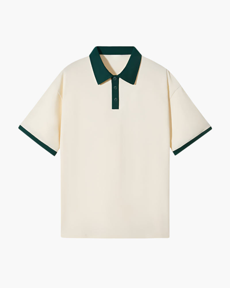 Men's Contrast Tipped Polo with Short Sleeves and Button Placket - Green